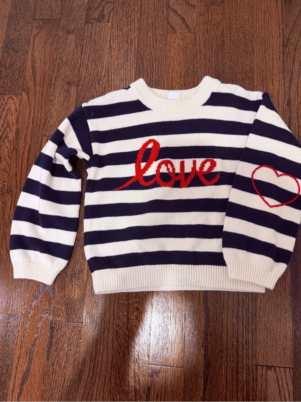 Gap kids Striped 'Love' Knit Sweater - Navy & Cream with Red Accent